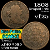 1808 Draped Bust Half Cent 1/2c Grades vf+