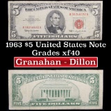 1963 $5 Red seal United States Note Grades xf