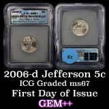 2006-d Return to Monticello Jefferson Nickel 5c Graded ms67 by ICG