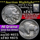 ***Auction Highlight*** 1937-d 3 Leg Buffalo Nickel 5c Graded xf+ by USCG (fc)