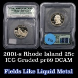 2001-s Proof Rhode Island Washington Quarter 25c Graded pr69 DCAM by ICG