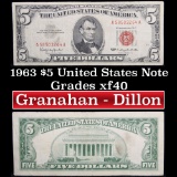 1963 $5 Red seal United States Note Grades xf