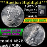 ***Auction Highlight*** 1927-p Peace Dollar $1 Graded Choice Unc by USCG (fc)