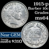 1915-p Barber Dime 10c Grades Choice Unc (fc)