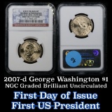 NGC 2007-d George Washington Presidential Dollar $1 Graded ms60 By NGC