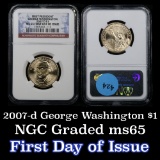 NGC 2007-d George Washington Presidential Dollar $1 Graded ms65 By NGC