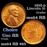 1910-p Lincoln Cent 1c Grades Choice Unc RB