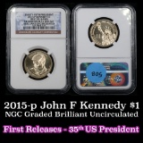 NGC 2015-p John Kennedy Presidential Dollar $1 Graded ms60 By NGC