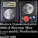 1991-d Korean War Memorial Silver Dollar Commemorative Graded ms70