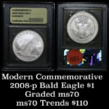 2008-p Bald Eagle Uncirculated Commemorative Dollar Graded ms70