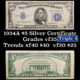 1934A $5 Blue Seal Silver Certificate Grades vf++