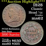 ***Auction Highlight*** 1828 Classic Head half cent 1/2c Graded Select Unc by USCG (fc)
