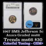 ANACS 1967 SMS Jefferson Nickel 5c Graded ms66 By Anacs