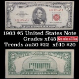 1963 $5 Red seal United States Note Grades xf+