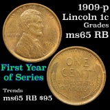 1909-p Lincoln Cent 1c Grades GEM Unc RB