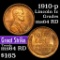 1910-p Lincoln Cent 1c Grades Choice Unc RD