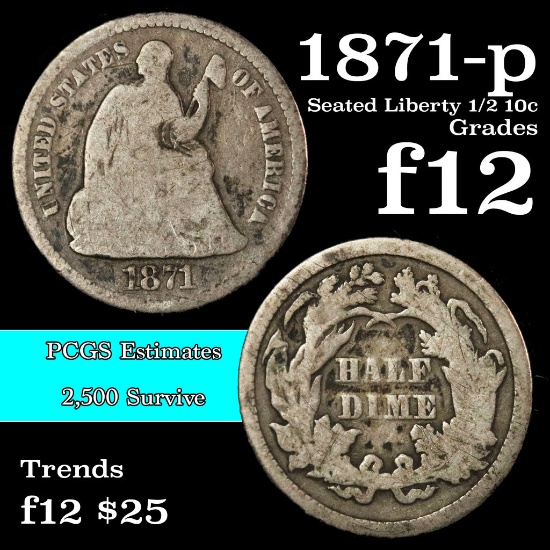 1871-p Seated Liberty Half Dime 1/2 10c Grades f, fine