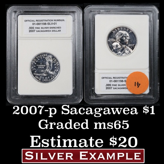 2007-p Silver Sacagawea Golden Dollar $1 Enriched Silver