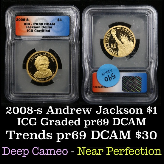 2008-s Jackson Proof Presidential Dollar $1 Graded pr69 DCAM by ICG