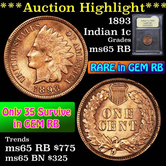 ***Auction Highlight*** 1893 Indian Cent 1c Graded GEM Unc RB by USCG (fc)