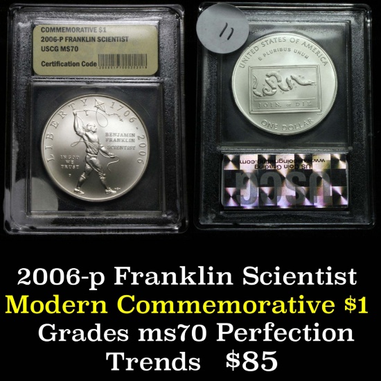 2006-p Ben Franklin Scientist Modern Commem Dollar $1 Graded GEM++, Perfection By USCG