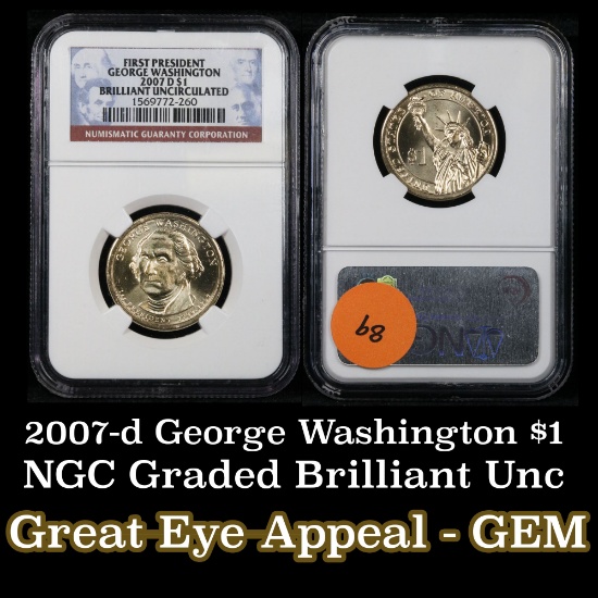 NGC 2007-d George Washington Presidential Dollar $1 Graded Gem By NGC