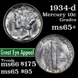 1934-d Mercury Dime 10c Grades GEM+ Unc