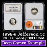NGC 1998-s Jefferson Nickel 5c Graded Gem++ Proof Deep Cameo By NGC