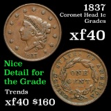 1837 Coronet Head Large Cent 1c Grades xf