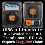 1956-p Lincoln Cent 1c Graded Gem+ RD By ICG