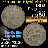 1802 Draped Bust Large Cent 1c Grades AU, Almost Unc