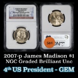 NGC 2007-p James Madison Presidential Dollar $1 Graded Gem By NGC