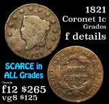 1821 Coronet Head Large Cent 1c Grades f details