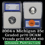 2004-s Silver Michigan Washington Quarter 25c Graded Gem++ Proof Deep Cameo By IGS