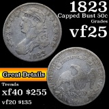 1823 Capped Bust Half Dollar 50c Grades vf+