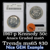 ANACS 1967 Kennedy Half Dollar 50c Graded Gem By ANACS