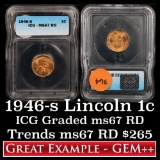 1946-s Lincoln Cent 1c Graded Gem++ RD By ICG