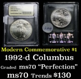 1992-d Columbus Modern Commem Dollar $1 Graded GEM++, Perfection By USCG