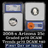 2008-s Silver Arizona Washington Quarter 25c Graded Gem++ Proof Deep Cameo By IGS