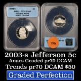 ANACS 2003-s Jefferson Nickel 5c Graded Gem++ Proof Deep Cameo By ANACS