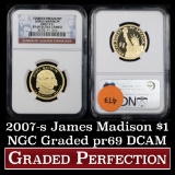 NGC 2007-s James Madison Presidential Dollar $1 Graded Gem++ Proof Deep Cameo By NGC