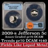 ANACS 2009-s Jefferson Nickel 5c Graded Gem++ Proof Deep Cameo By ANACS