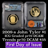 2009-s John Tyler Presidential Dollar $1 Graded Gem++ Proof Deep Cameo By ICG