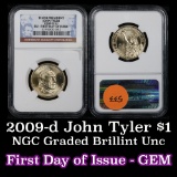 NGC 2009-d John Tyler Presidential Dollar $1 Graded Gem By NGC