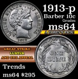 1913-p Barber Dime 10c Grades Choice Unc (fc)