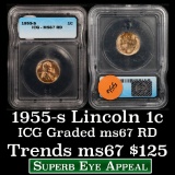 1955-s Lincoln Cent 1c Graded Gem++ RD By ICG