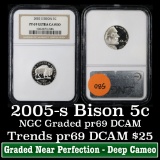 NGC 2005-s Bison Jefferson Nickel 5c Graded Gem++ Proof Deep Cameo By NGC