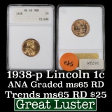 1938-p Lincoln Cent 1c Graded Gem Red Unc By ANA
