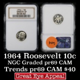 NGC 1964 Roosevelt Dime 10c Graded Gem++ Proof Cameo By NGC