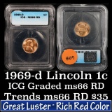 1969-d Lincoln Cent 1c Graded Gem+ RD By ICG